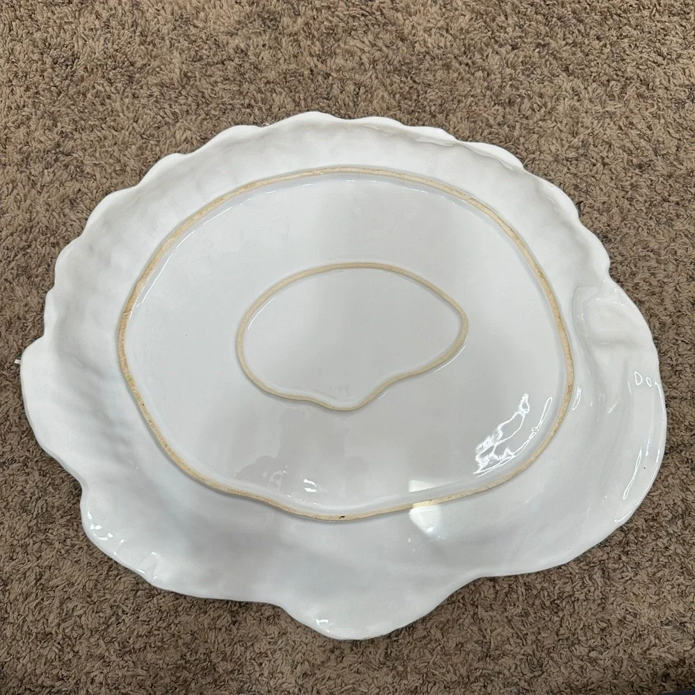 Vintage White Ceramic Turkey Serving Platter Embossed Thanksgiving Holiday Large